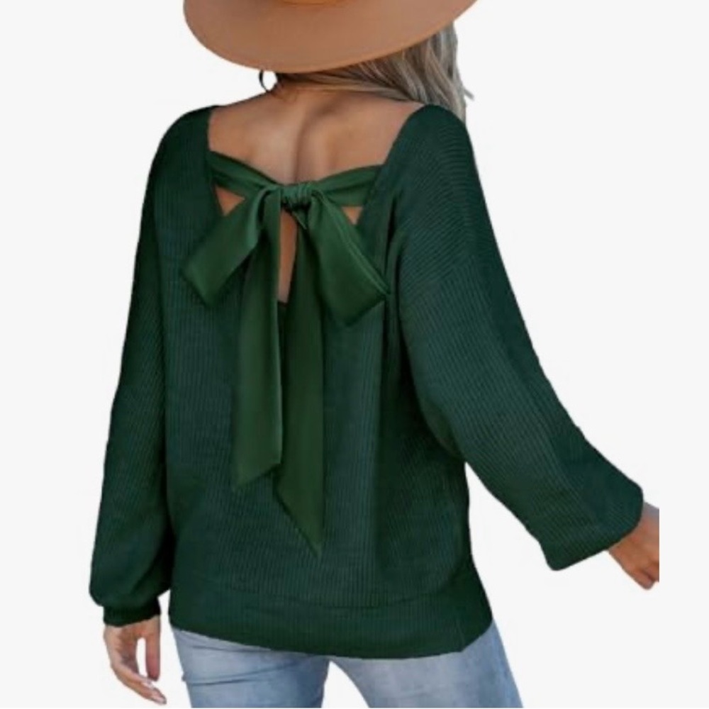 NWT Cupshe Green V-Neck Sweater with Bow DetailS5